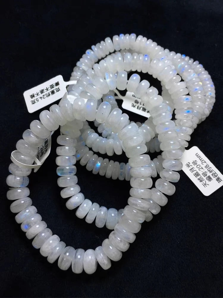 Natural Blue Light Moonstone Gemstone Bracelet, Bead Size 8mm