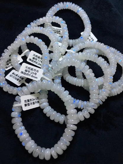 Natural Blue Light Moonstone Gemstone Bracelet, Bead Size 8mm