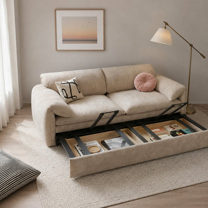 Moore Three Seater Sofa Bed With Storage, Suede