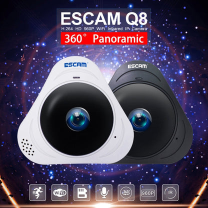 ESCAM Q8 960P 360 Degrees Fisheye Lens 1.3MP WiFi IP Camera, Support Motion Detection / Night Vision, IR Distance: 5-10m, AU Plug, Q8 UK Plug, Q8 US Plug, Q8  AU Plug, Q8 EU Plug