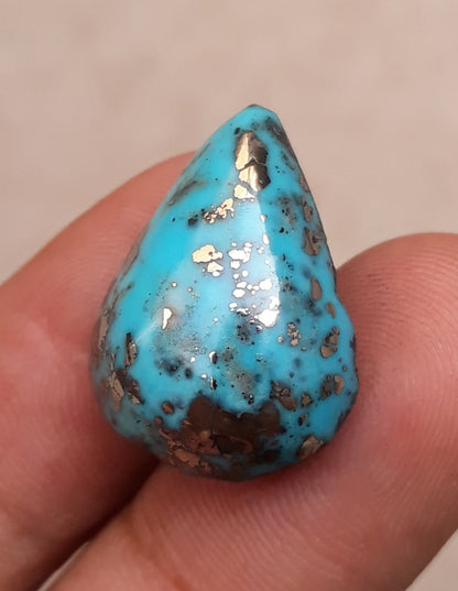 Natural Certified Turquoise with Pyrite - Blue Matrix Turquoise - Shajri Feroza-25.6Ct-22x17m