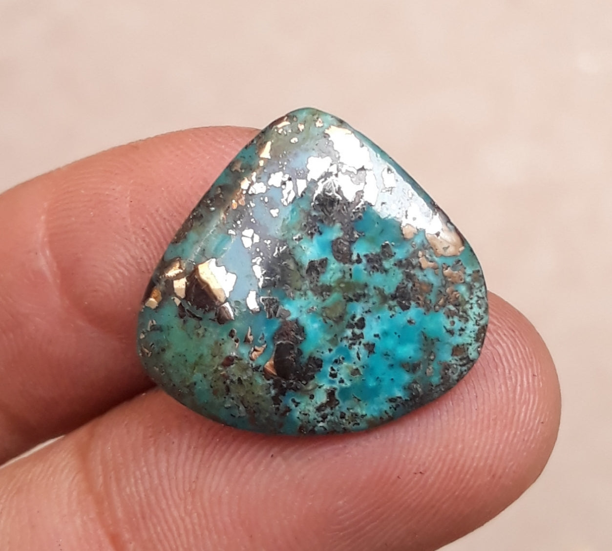 11ct Natural Turquoise with Pyrite - Shajri Feroza - 20x21mm