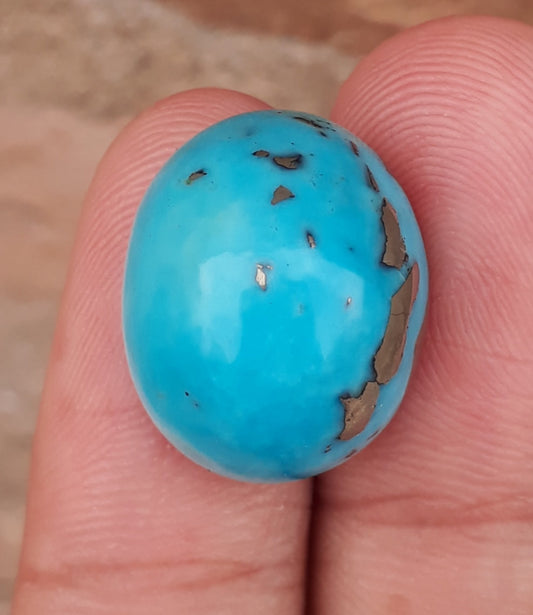 Natural Certified Turquoise with Pyrite - Blue Matrix Turquoise - Shajri Feroza-25.1Ct-20x17mm