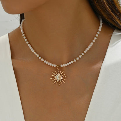 Rhinestone Dripping Sun Pendant Necklace