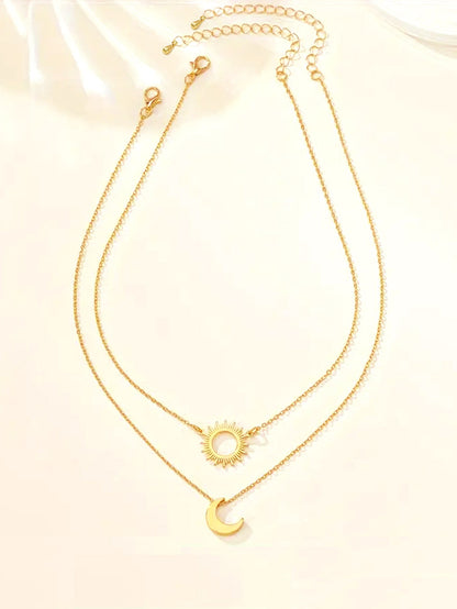 Vintage Sun & Moon Pendant Necklace Set - 2Pc