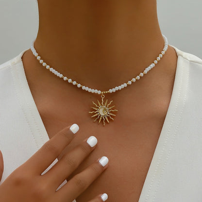 Rhinestone Dripping Sun Pendant Necklace
