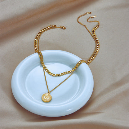 Geometric Portrait Coin Pendant Necklace