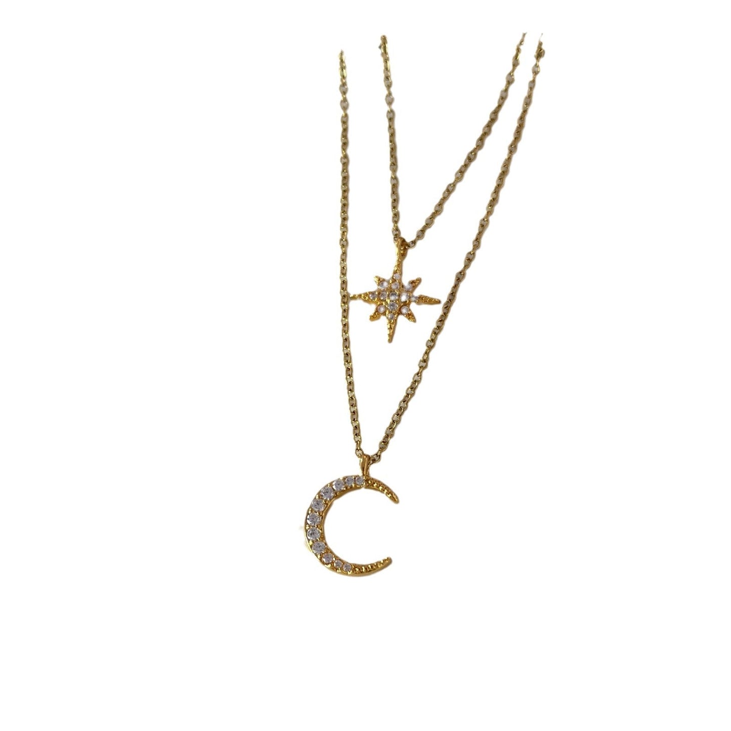 Star Moon Double Chain Necklace - 2pc
