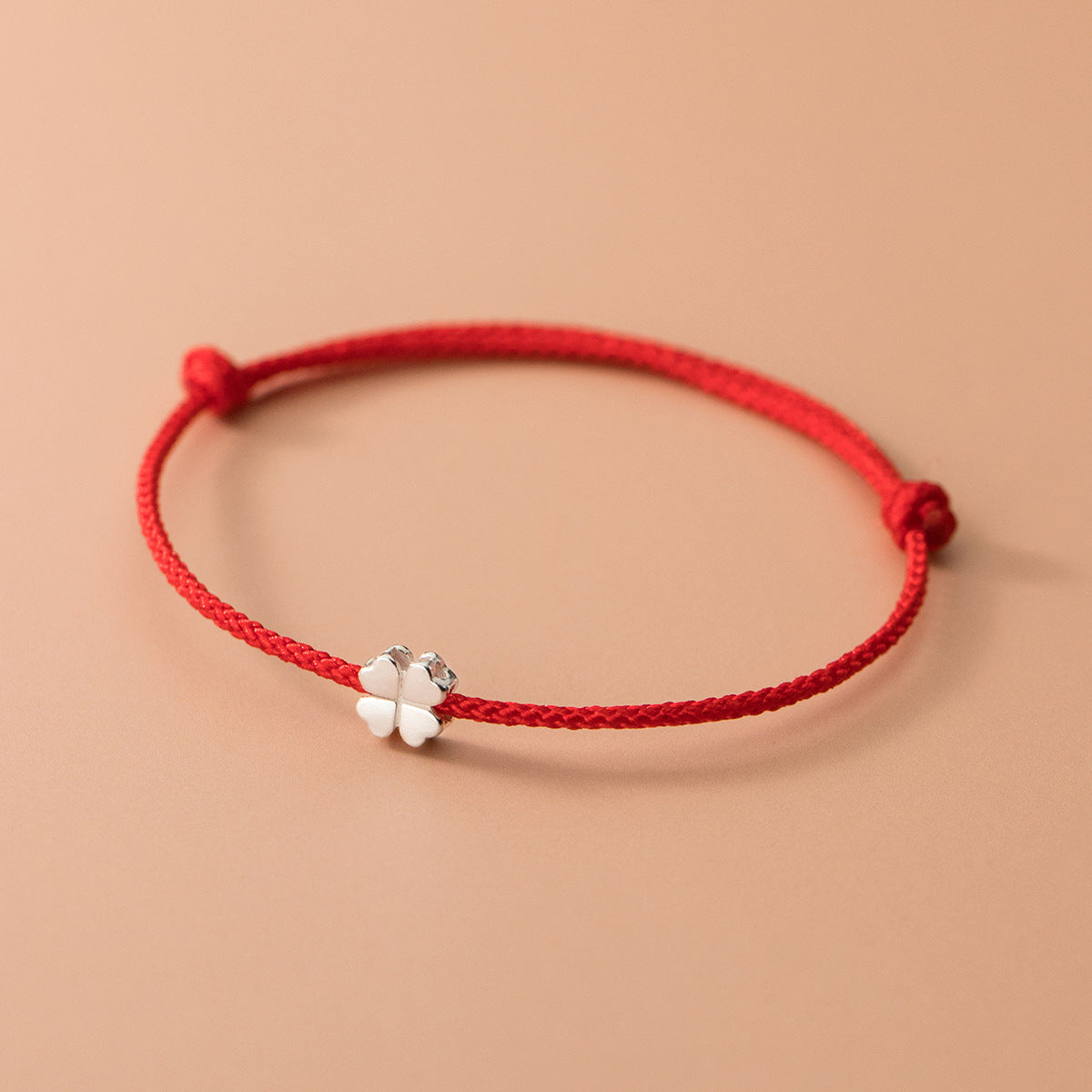 Silver Four-Leaf Clover Woven Bracelet, S925
