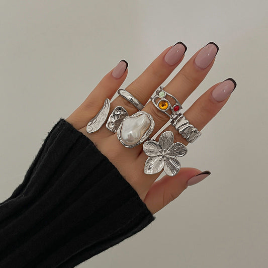 French Baroque Style Pearl Ring Set – 6pcs
