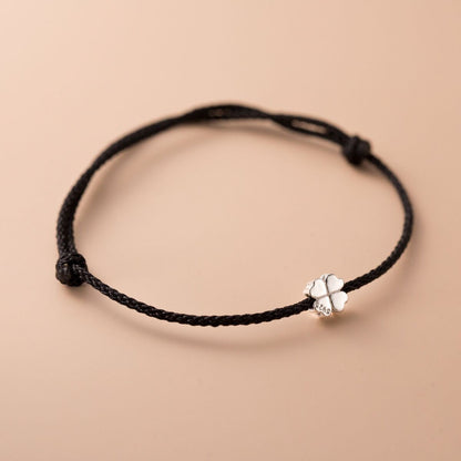 Silver Four-Leaf Clover Woven Bracelet, S925
