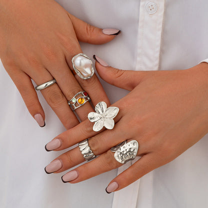 French Baroque Style Pearl Ring Set – 6pcs