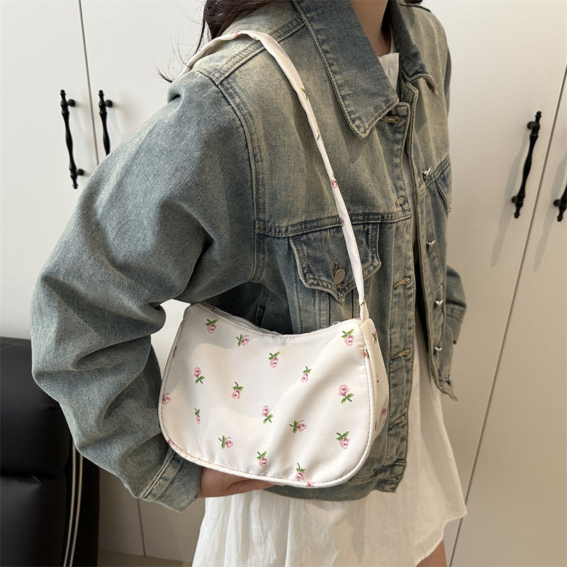 Fresh Floral Canvas Street Underarm Shoulder Bag