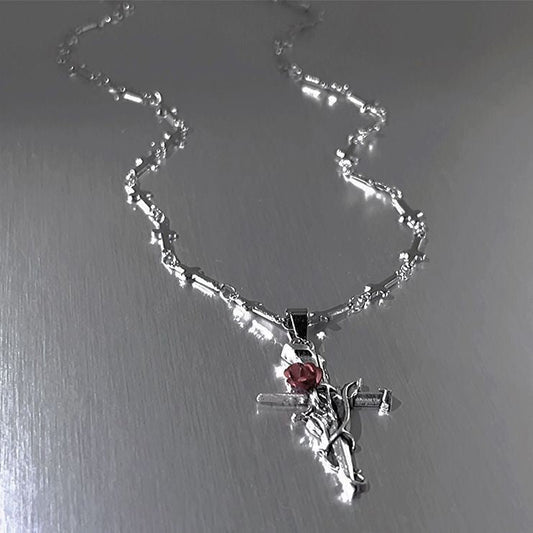 Retro Gothic Rose Thorn Chain Cross