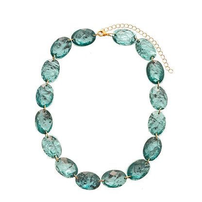 Green Oval Resin Geometric Clavicle Chain