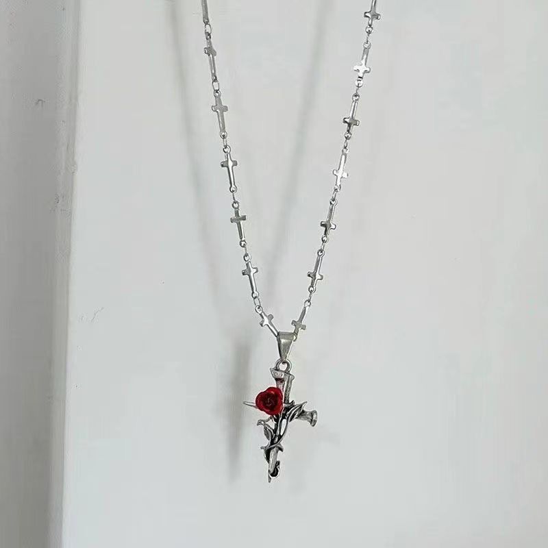 Retro Gothic Rose Thorn Chain Cross