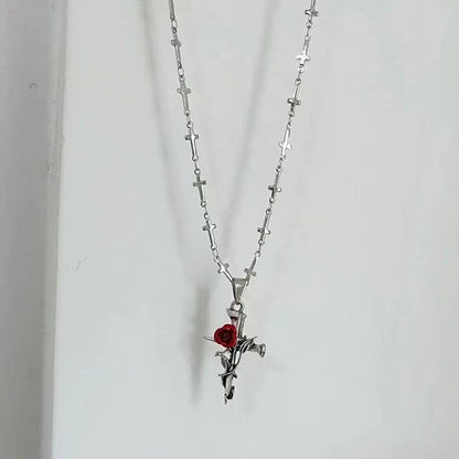 Retro Gothic Rose Thorn Chain Cross