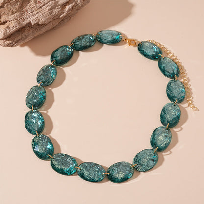 Green Oval Resin Geometric Clavicle Chain