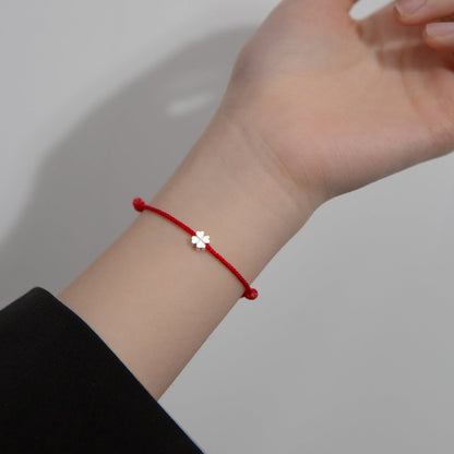 Silver Four-Leaf Clover Woven Bracelet, S925