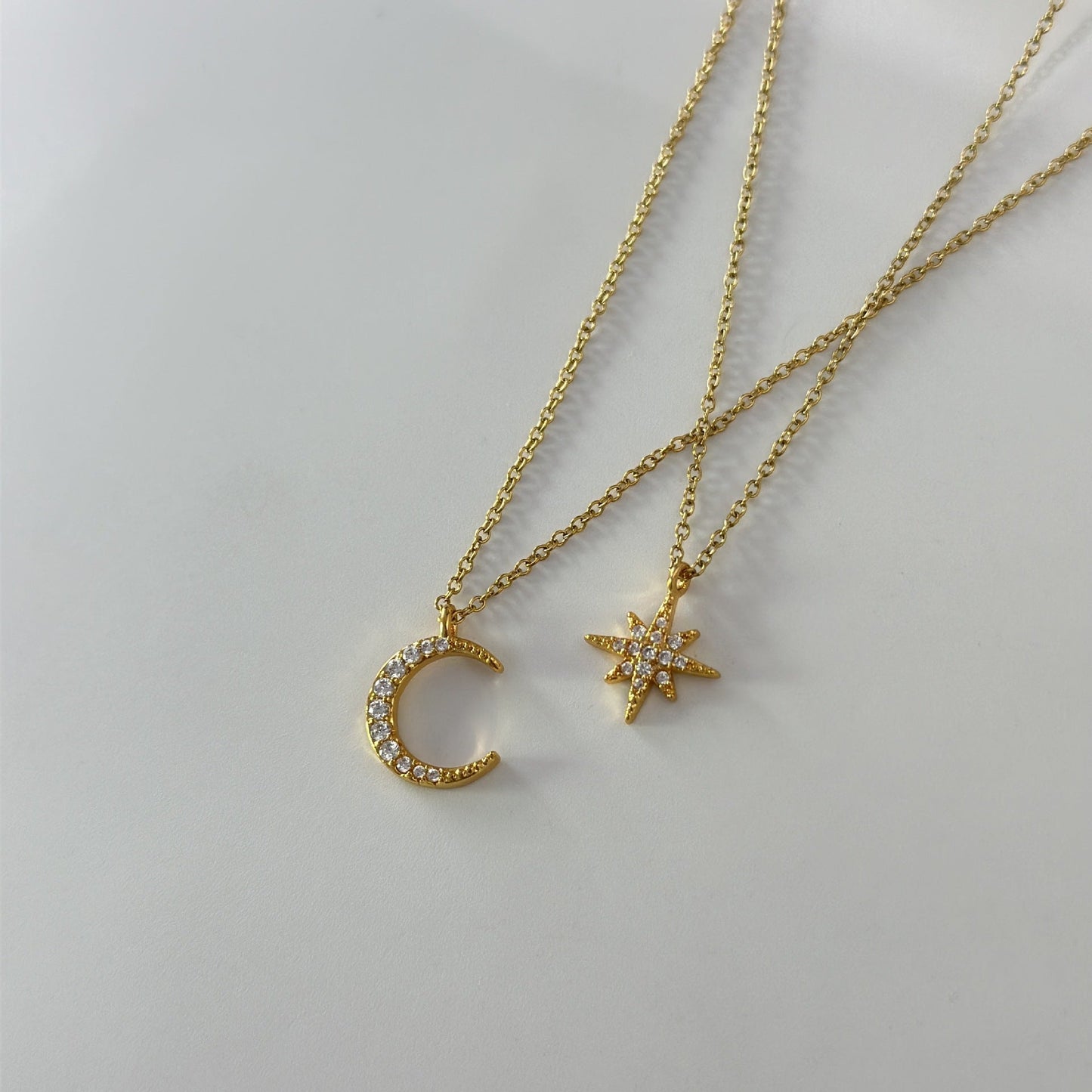 Star Moon Double Chain Necklace - 2pc
