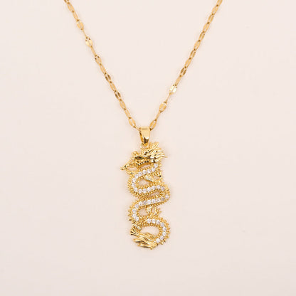 Zodiac Gold Dragon Pendant Necklace