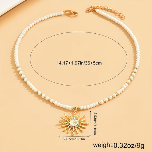 Rhinestone Dripping Sun Pendant Necklace