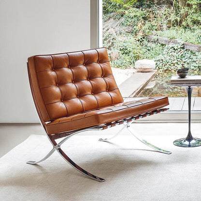 Barcelona Chair And Ottoman, Brown Leather