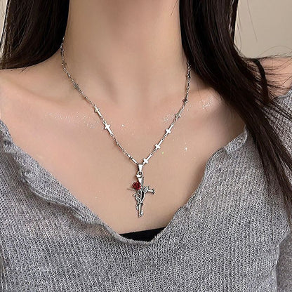 Retro Gothic Rose Thorn Chain Cross