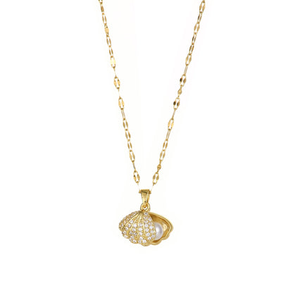 Shell Pearl Necklace With Rhinestones