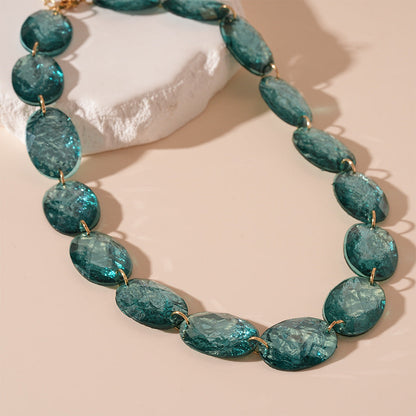 Green Oval Resin Geometric Clavicle Chain