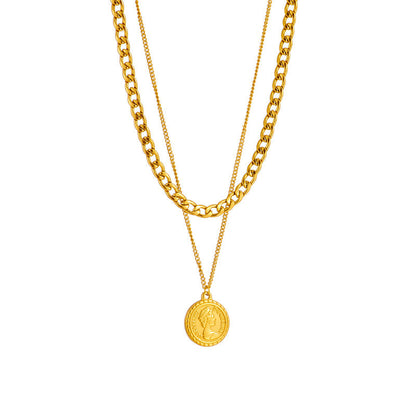 Geometric Portrait Coin Pendant Necklace