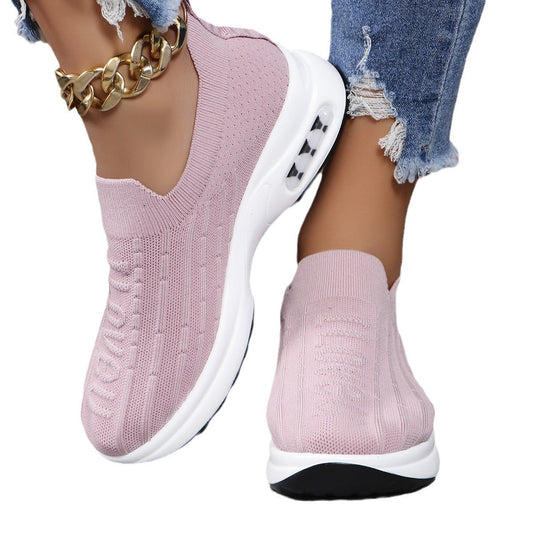 Plus Size Flying Woven Breathable Sports Shoes Women