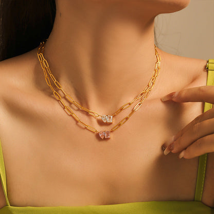 Gold Plated Stainless Steel Zircon Necklace