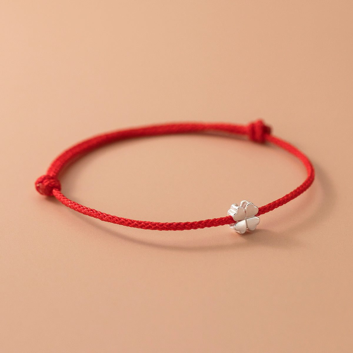 Silver Four-Leaf Clover Woven Bracelet, S925