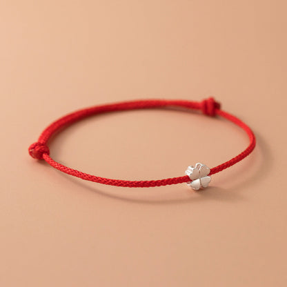 Silver Four-Leaf Clover Woven Bracelet, S925