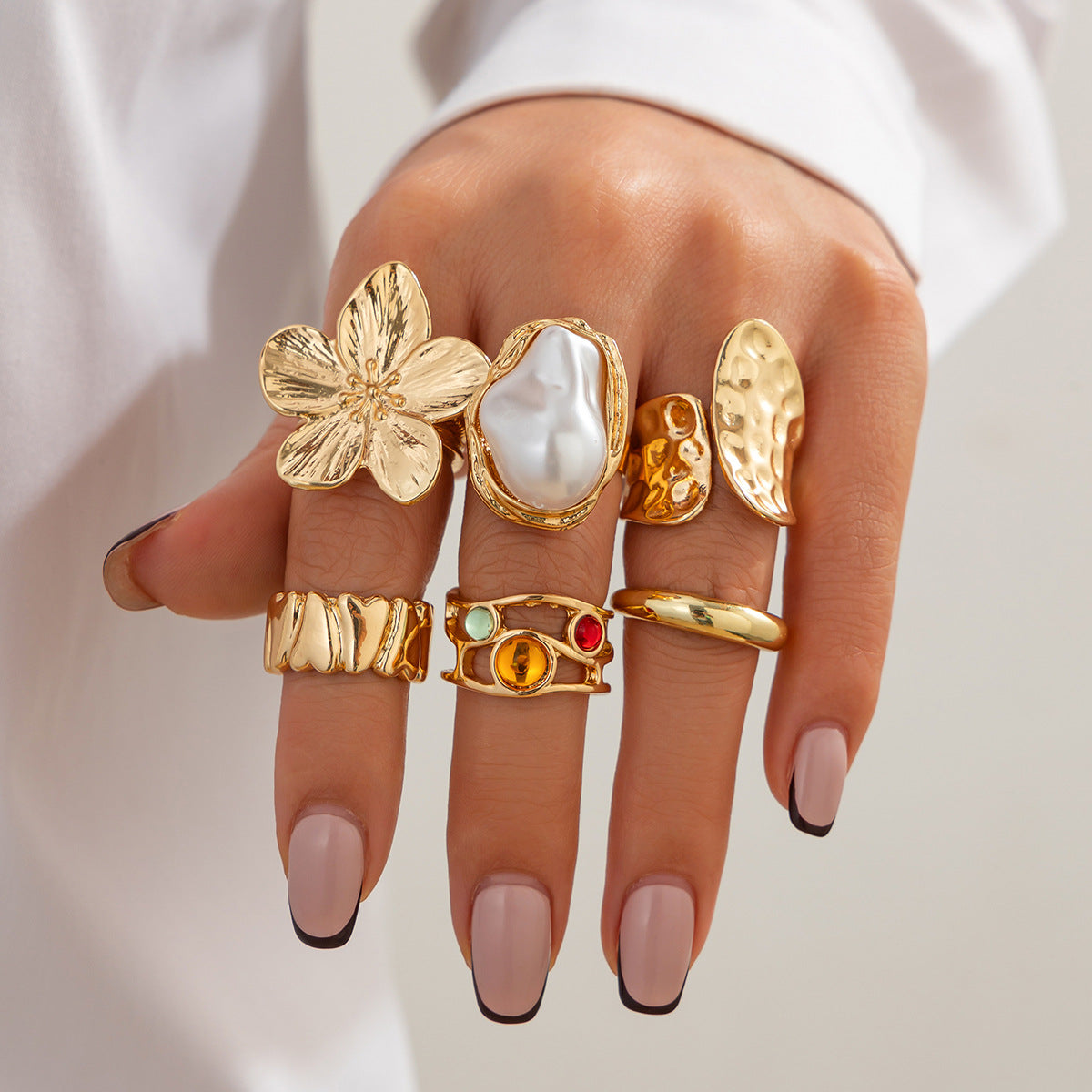French Baroque Style Pearl Ring Set – 6pcs
