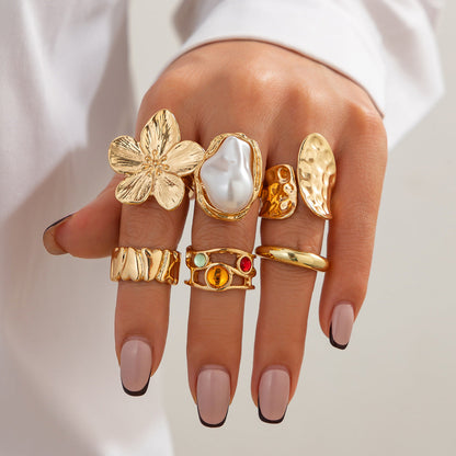 French Baroque Style Pearl Ring Set – 6pcs