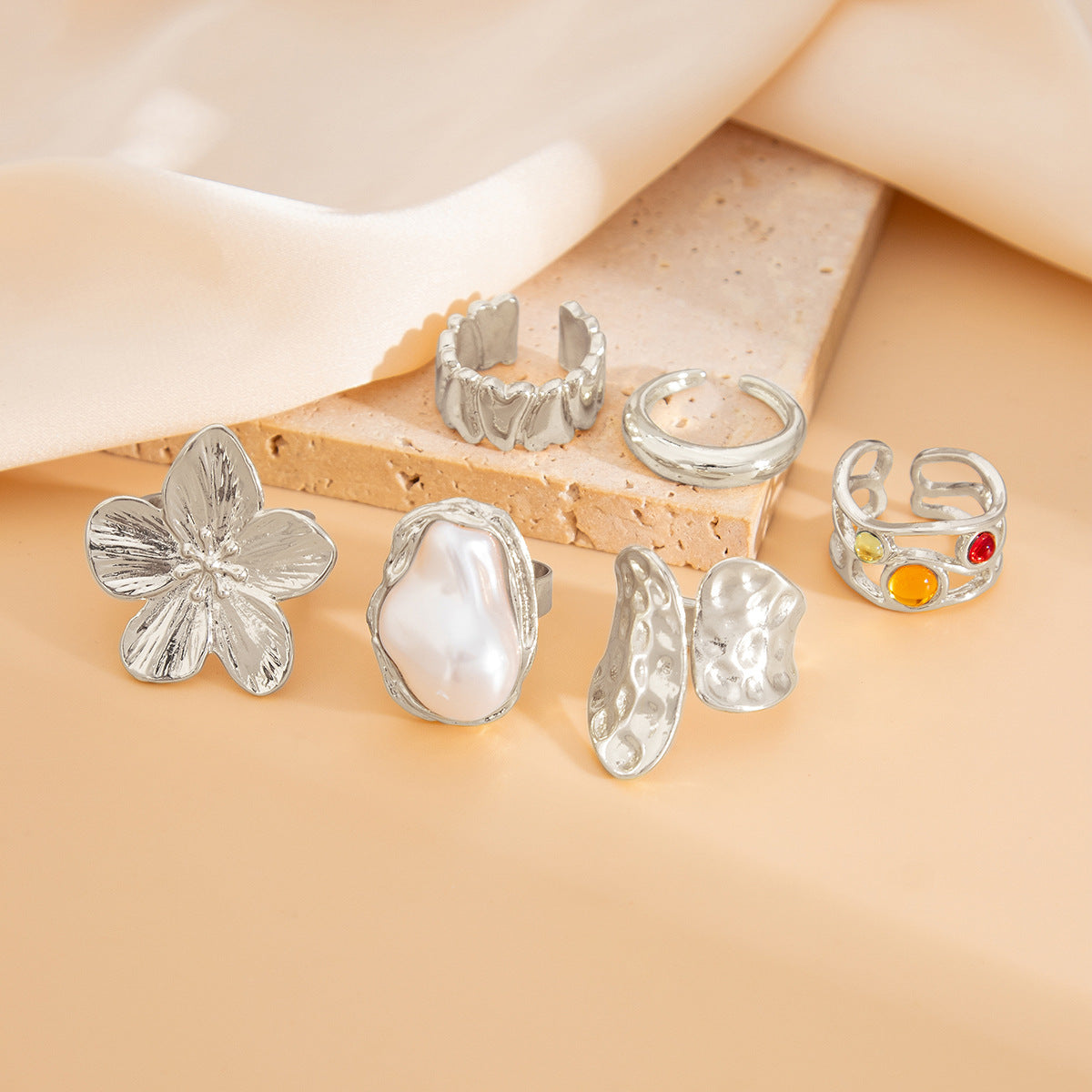 French Baroque Style Pearl Ring Set – 6pcs