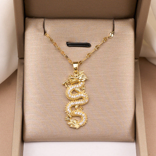 Zodiac Gold Dragon Pendant Necklace