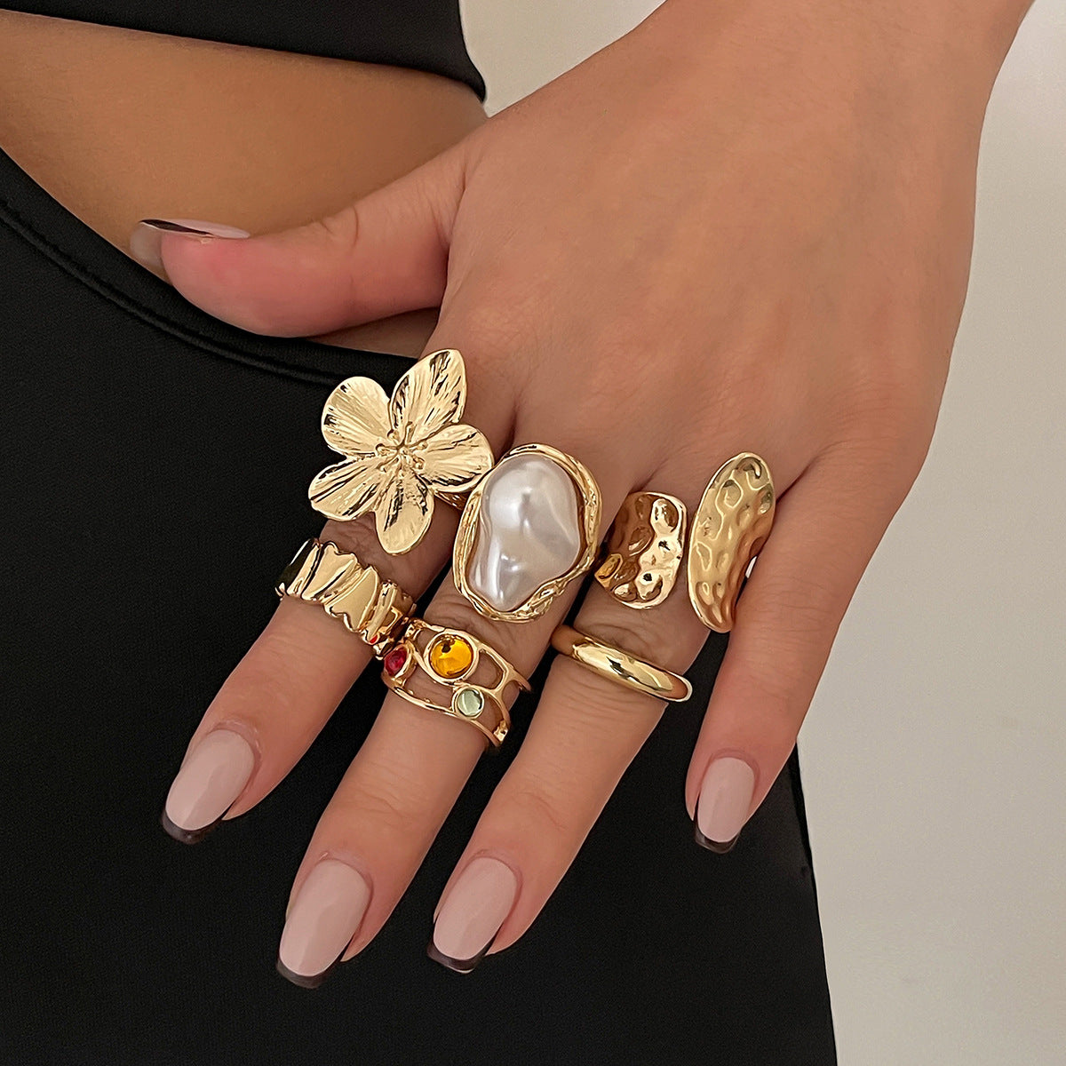 French Baroque Style Pearl Ring Set – 6pcs