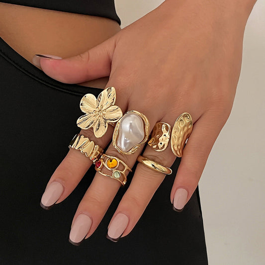 French Baroque Style Pearl Ring Set – 6pcs