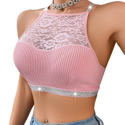Stitching Halter Silver Ribbon Vest