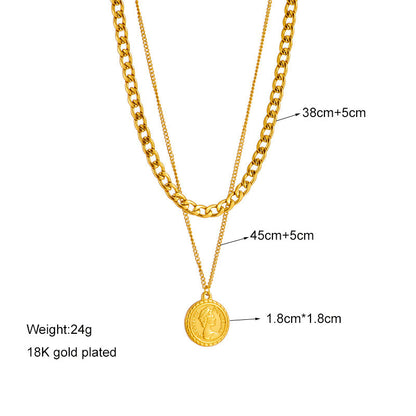Geometric Portrait Coin Pendant Necklace