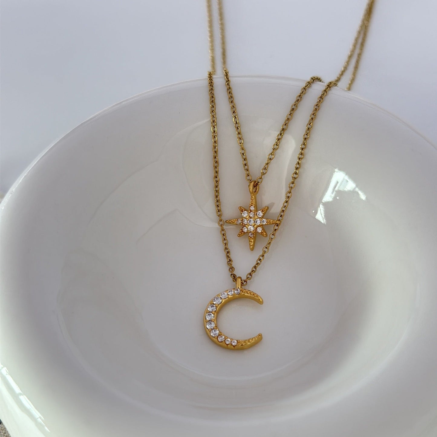 Star Moon Double Chain Necklace - 2pc