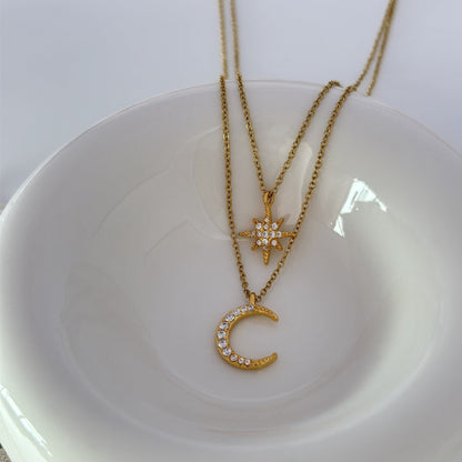 Star Moon Double Chain Necklace - 2pc