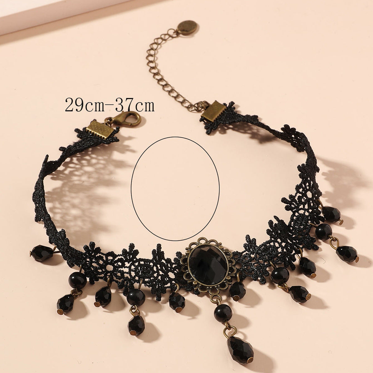 Black Electroplated Alloy Pendant Necklace with Lace