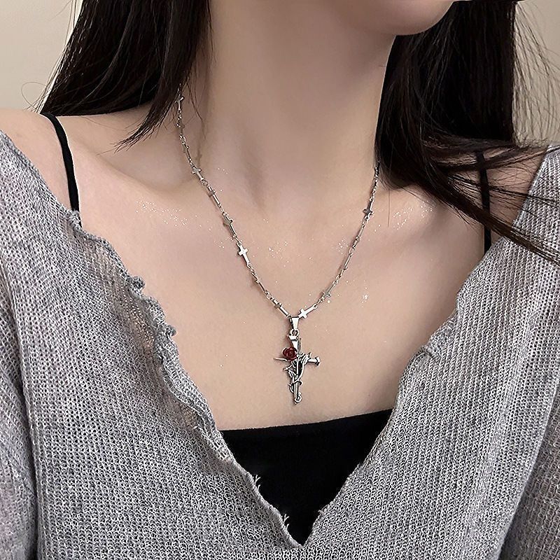 Retro Gothic Rose Thorn Chain Cross