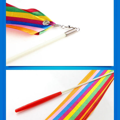 5 PCS 4m Colorful Children Toy Dancing Practices Dance Ribbons with Sticks, Random Pattern Delivery, Dance Ribbons