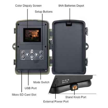 HC801A 8MP Waterproof IP65 IR Night Vision Security Hunting Trail Camera, Novatek 96650 Program, 120 Degree Wide Angle, 110 Degree PIR Sensing Angle, HC801A