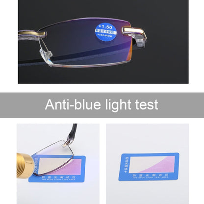 Rimless Anti Blue-ray Blue Film Lenses Presbyopic Glasses, +3.50D, +3.50D
